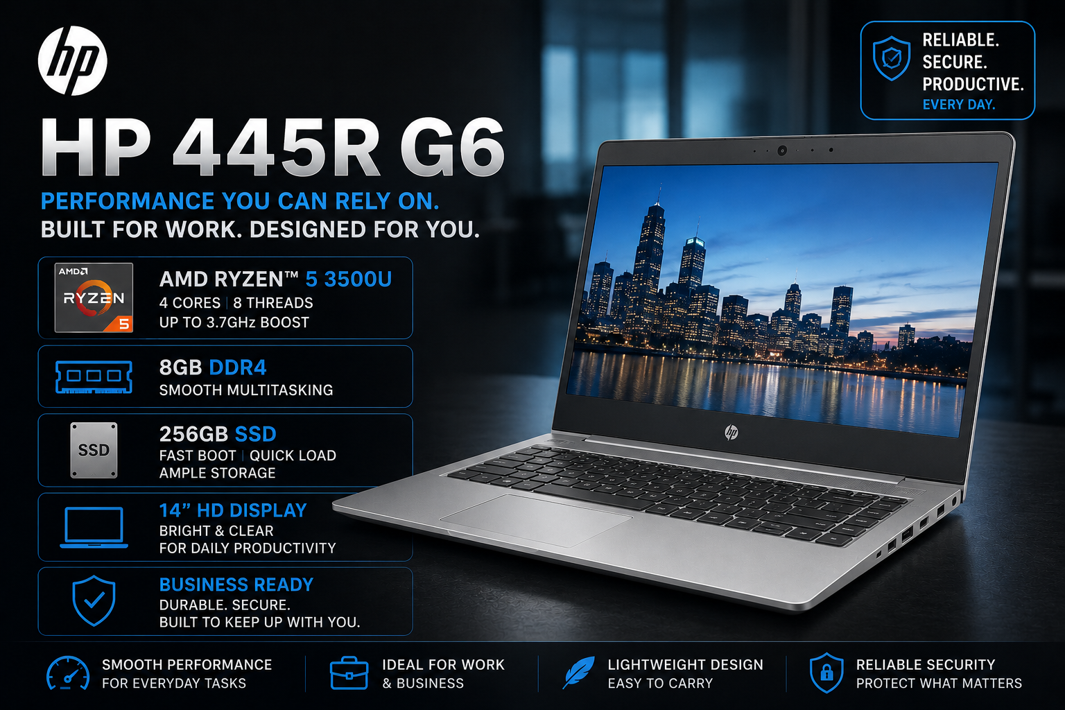 Laptop - HP 445R G6 Ryzen 3500 8GB 256GB